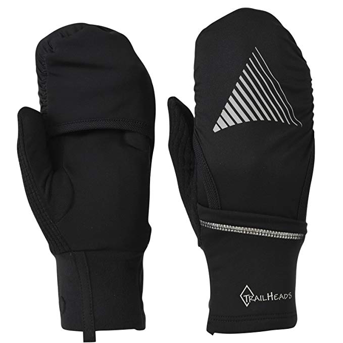 TrailHeads Touchscreen Gloves with Reflective Waterproof Mitten Shell - Convertible Running gloves
